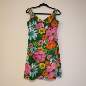 Vintage 60s Green Floral Mod Babydoll Dress